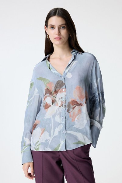 Gray Long Sleeve Patterned Shirt