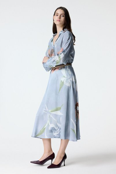 Gray Satin Flared Skirt