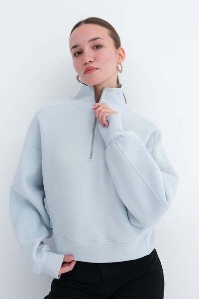 Zippered Neck Brushed Sweatshirt S10741