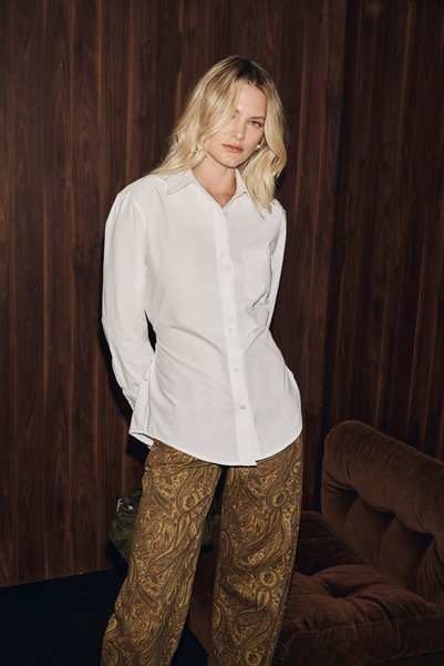 Popley women's adjustable drawstring wide cuff long sleeve white shirt