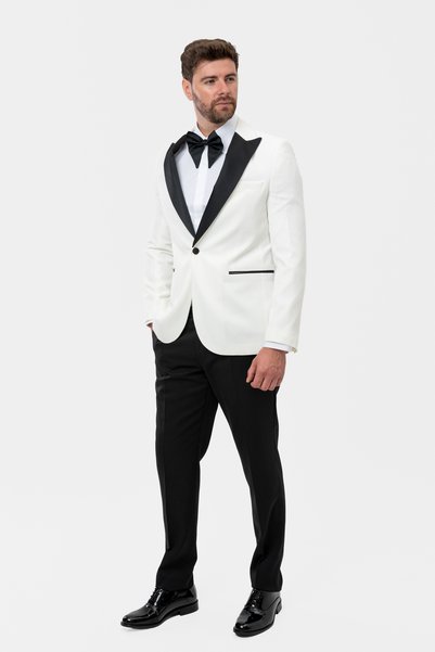 Slim Fit White Crepe Pattern Tuxedo Suit
