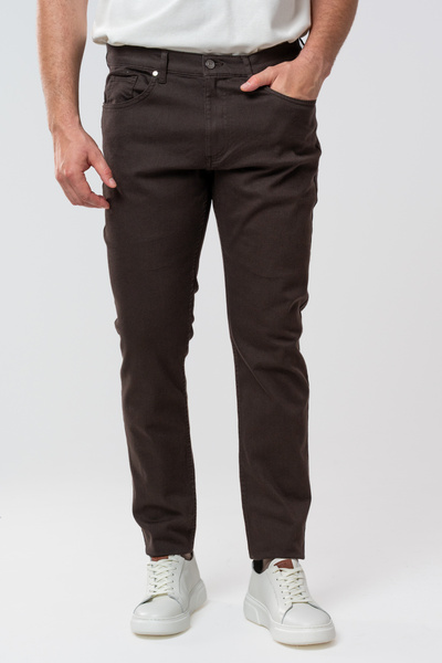 Ds Damat Slim Fit Brown Gabardine Denim Trousers