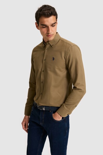 Men's Khaki Long Sleeve Basic Shirt 50324708-Vr027