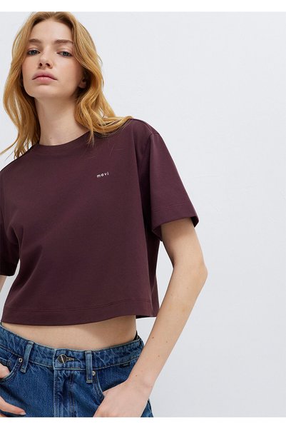 Logo Printed Claret Red T-Shirt Crop / Short Cut 1613984-70223