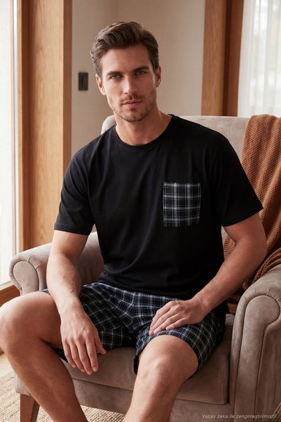 Checkered Cotton Regular Fit Shorts Pajama Set Men's Pajama Set 6572021
