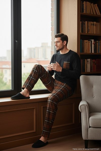 Plaid Pocketed Elastic-Waist 100% Cotton Regular Fit Pajama Set Men’s Pajama Set 657200