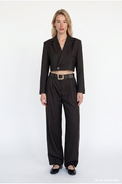 Buckle Belted Palazzo Trousers Brown