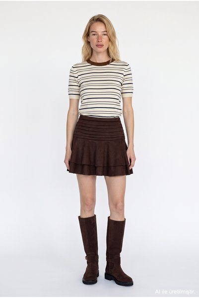 Drapeli Layered Flounce Mini Skirt Brown