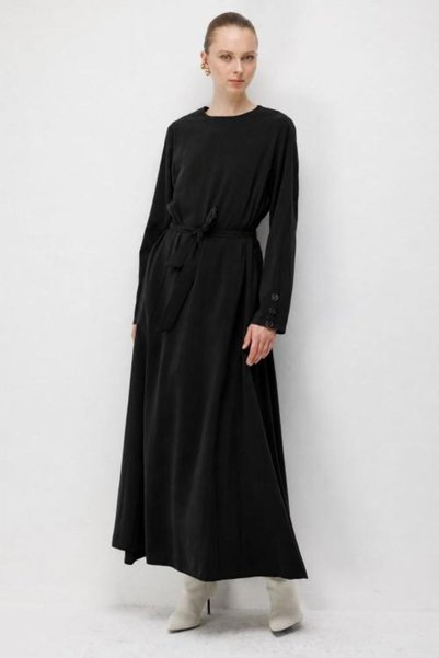 Modal Black Maxi Dress with Belt Detail