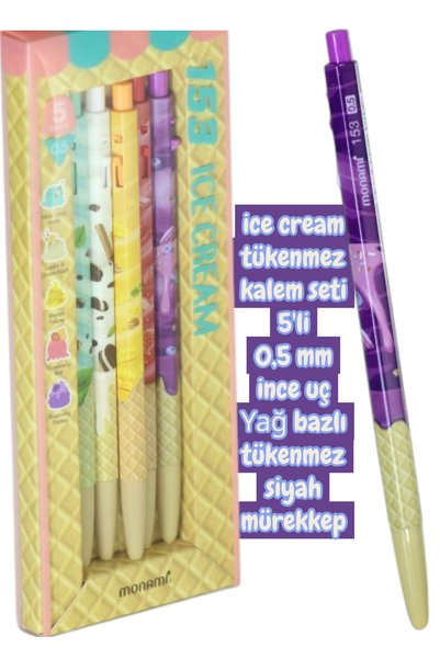 Monami Ballpoint Pen Set Icecream 5-Piece Pen Set 0.5mm Oil Ink Ballpoint Pen Set