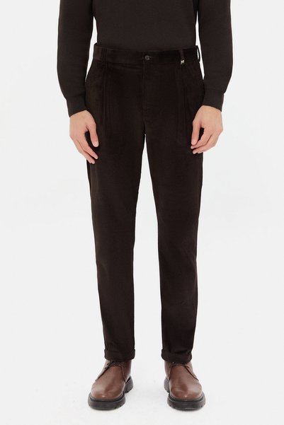 Ds Damat Relaxed Fit Brown Corduroy Fabric Trousers