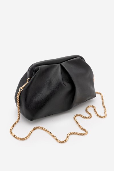 Women's Chain Strap Drawstring Detailed Soft Textured Clutch & Portfolio Hand and Shoulder Bag Urnasi Black