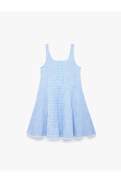 Square Neck Sleeveless A-Line Gingham Dress