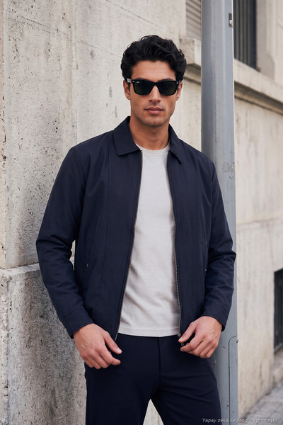 Cotton Blend Classic Collar Zippered Coat Men's Coat 497Pablo