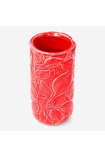 Red Embossed Leaf Pattern Ceramic Vase