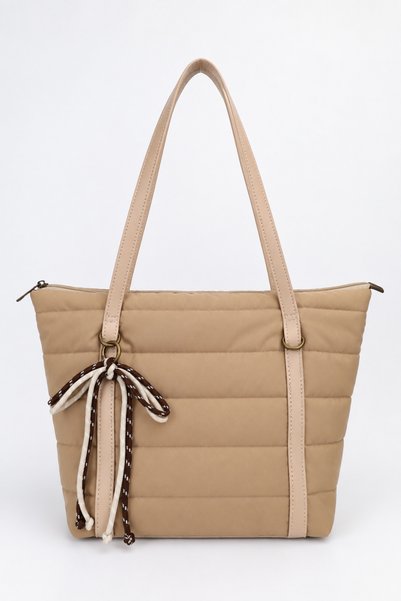 Women's Mink Quilted Stitched Waterproof Puffy Fabric Large Shopper Bag Parma