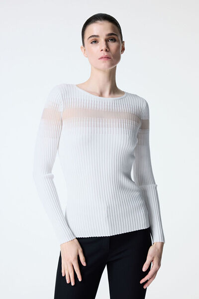 Bone Transparent Detailed Knitwear Sweater