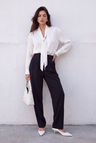 High waist double pleated palazzo pants