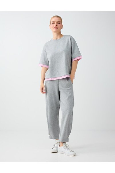 Gray Melange Modal Trousers with Hem and Pocket Details