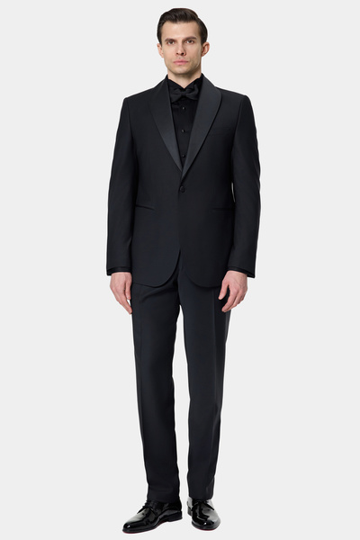 Ds Damat Regular Fit Black Dobby Tuxedo Suit