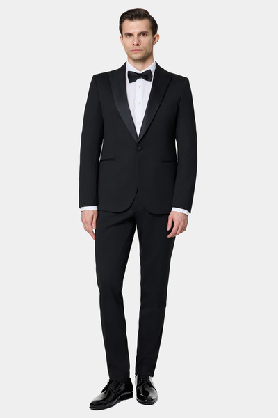 Slim Fit Black Crepe Pattern Tuxedo Suit