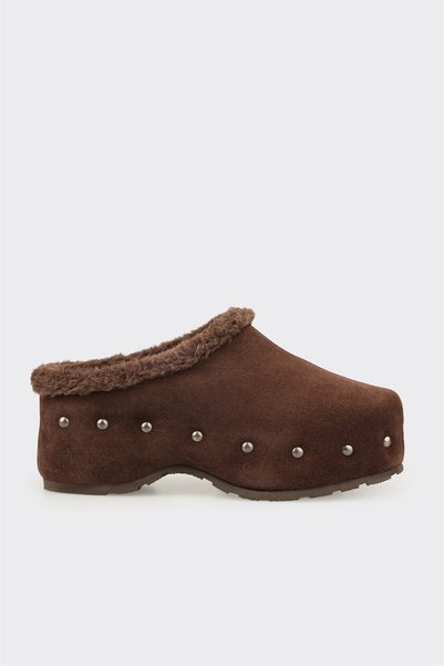 Coffee Leather Women's Slippers