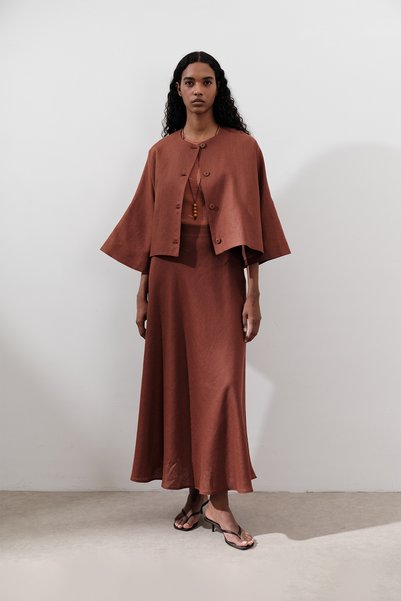 Linen Stitching Detail Skirt Copper