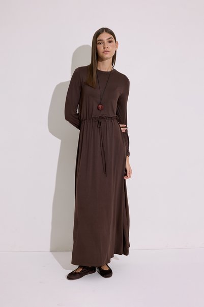 Drape Long Sleeve Dress Brown