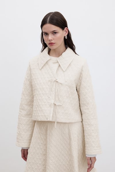 Quilted Tie Short Jacket Vanilla