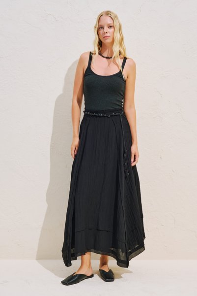 Asymmetric Draped Piece Skirt Black