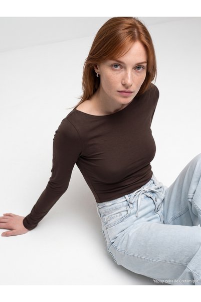 32549 Boat Neck Bodysuit-Dark Brown