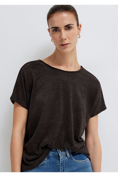 Textured Anthracite Basic T-Shirt Loose Fit / Comfortable Cut 167311-70087