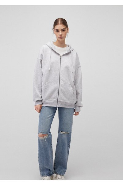 Hooded Zippered Gray Sweatshirt 1610221-80196