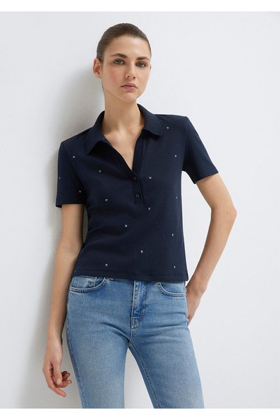 Mini Printed Navy Blue Polo T-Shirt Fitted / Bodycon Cut 1612691-82318