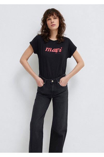 Logo Printed Black T-Shirt Loose Fit / Comfortable Loose Cut 166422-900