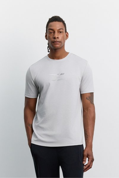 Men's Gray Crew Neck Printed Viscose Blended Easy-Iron Regular Fit T-Shirt A62Y1008