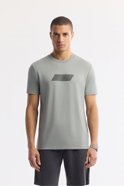 Men's Gray Crew Neck Printed Rayon Soft Touch Regular Fit T-Shirt A51Y1031