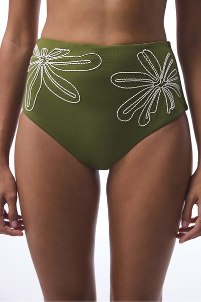 Wild Green Embroidered Bikini Bottom