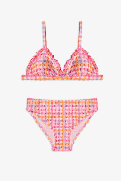 Girls' Pink Vicky Triangle Gingham Bikini Set