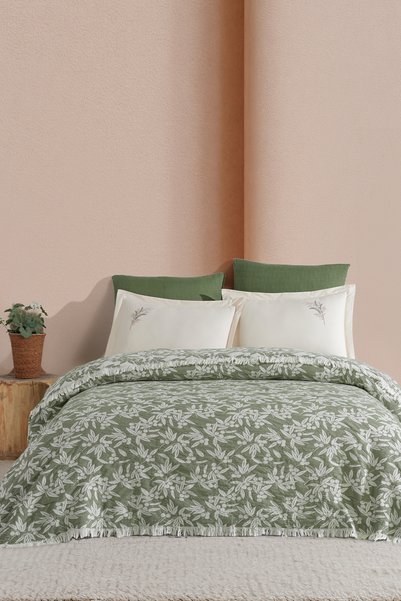Tina 100% Cotton Double Pique Bedspread Green