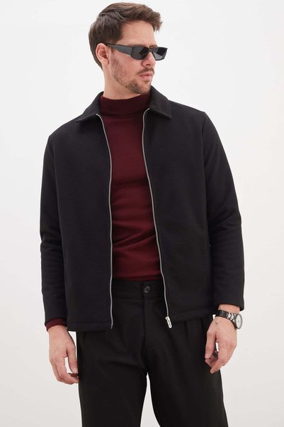 Zippered Polo Collar Regular Cashmere Jacket