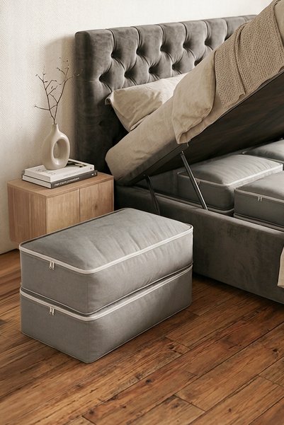 57 Liter Foldable Zippered Fabric Under-Bed Organizer Bag