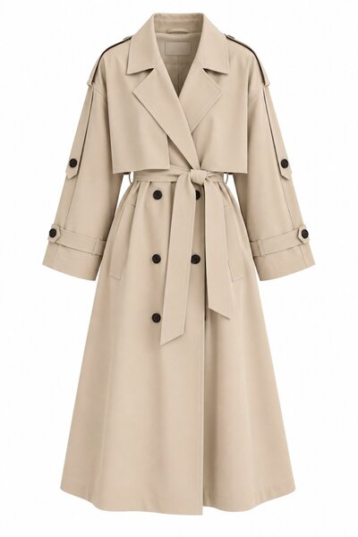 Camel Lucky Button Detailed Oversize Trench Coat - 9476