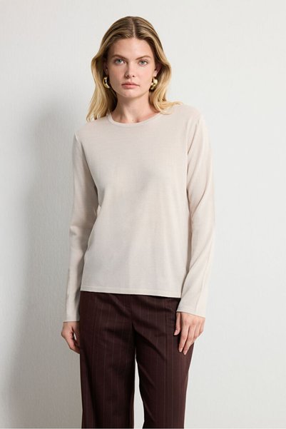 Beige Long Sleeve Knit Sweater