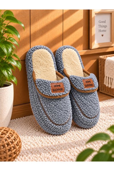 HOME SLEEP Model Buckled Towel Women's House Slippers - Warm Fluffy Slippers Silent Sole