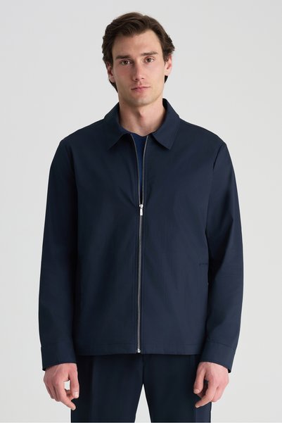 Relaxed Fit Navy Blue Diagonal Coat