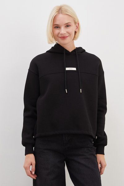 3 İplik Active Printed Oversize Sweatshirt with Hood and Stopper