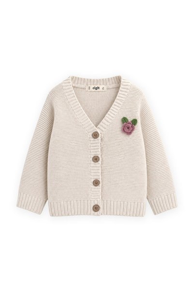 V-Neck Links Rose Cardigan 2-7 Years Natural