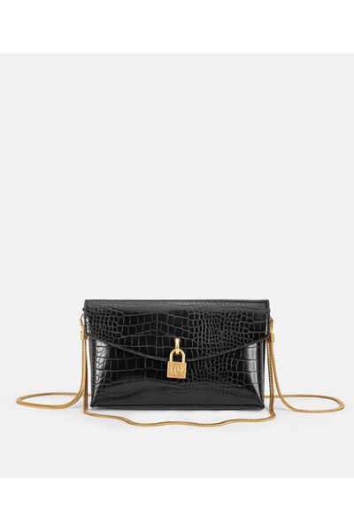 Crocodile skin look clutch with flap