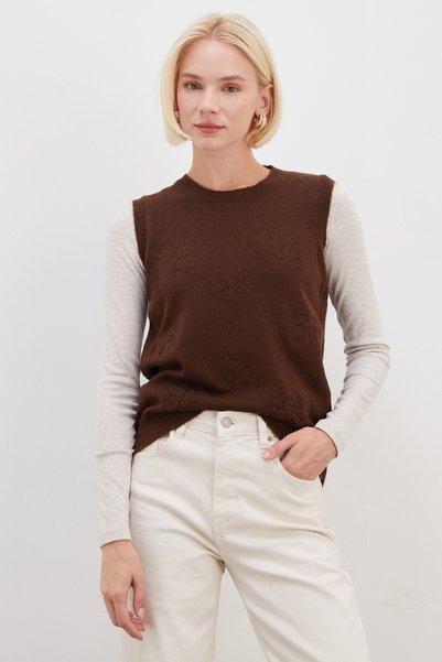 Bowknot Embroidered Crew Neck Knit Sweater
